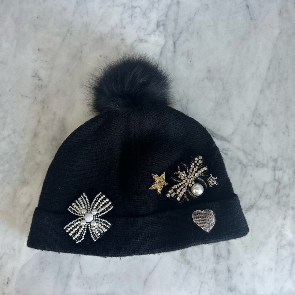 Cinq à Sept Black Beanie with Embellishments